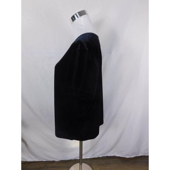 Jaclyn Smith Shirt Womens XL Black Velvet Velour Short Sleeve Scoop Neck Stretch - Picture 5 of 11